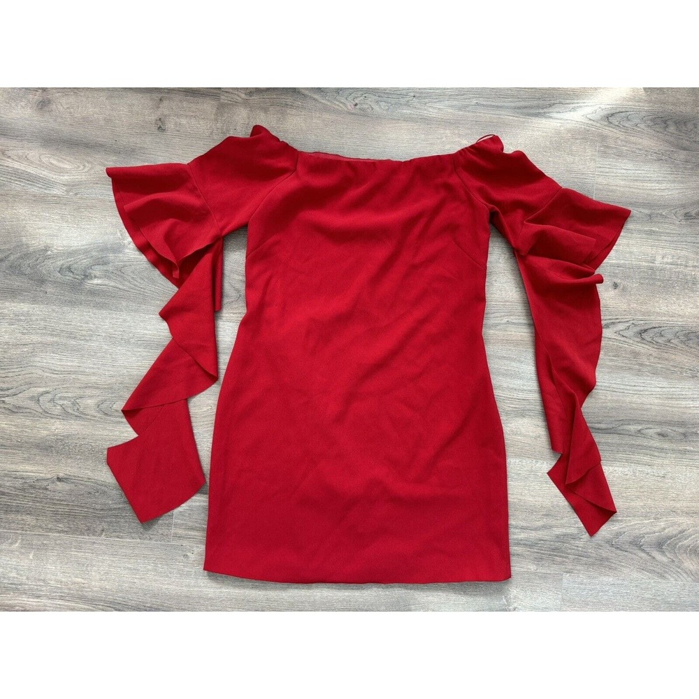Pinko Red Dress Off The Shoulder Ruffle Detail Flutter Sleeve Womens 8